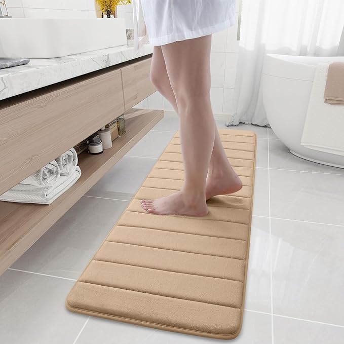 Buganda Memory Foam Bath Mat, 59" x 17", Ultra Soft and Non-Slip Bathroom Rugs, Water Absorbent and Machine Washable Bath Rug Runner for Bathroom, Shower, and Tub, Camel