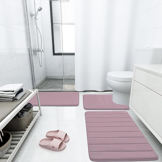 Buganda Memory Foam Bath Mat, 35.4" x 24", Ultra Soft and Non-Slip Bathroom Rugs, Water Absorbent and Machine Washable Bath Rug Runner for Bathroom, Shower, and Tub, Mauve