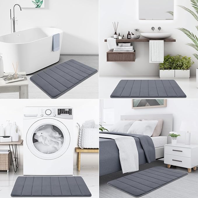 Buganda Memory Foam Bath Mat, 70" x 24", Ultra Soft and Non-Slip Bathroom Rugs, Water Absorbent and Machine Washable Bath Rug Runner for Bathroom, Shower, and Tub, Dark Grey