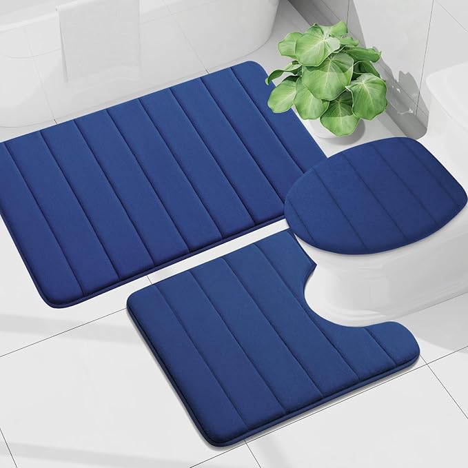 Buganda Memory Foam Bath Mat, 70" x 46", Ultra Soft and Non-Slip Bathroom Rugs, Water Absorbent and Machine Washable Bath Rug Runner for Bathroom, Shower, and Tub, Navy Blue