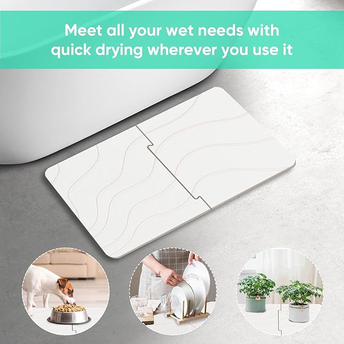 32 * 20 Stone Bath Mat Large Diatomaceous Earth Non-Slip Stone Shower Mat,Diatomite Bath Mat for Bathroom Floor -Natural, Easy to Clean White