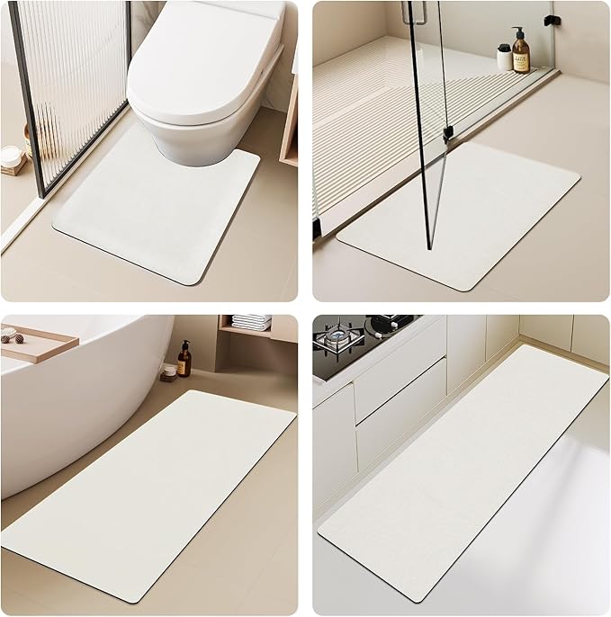 White Bath Mat, Bathroom Rugs Non Slip Washable Thin Absorbent Quick Dry Bath Mat Fits Under Door Bathroom Floor Mat Perfect for Bath, Shower, or Sink 24"x60" White