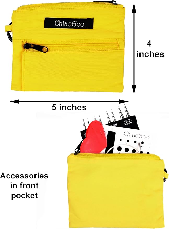 ChiaoGoo Twist Red Lace Shorties 3-Inch Large Yellow 7230-L Interchangeable Knitting Needle Set, US 9, 10, 10.5, 11 Stainless Steel with 3 Swiv360 Cables with Project Bag