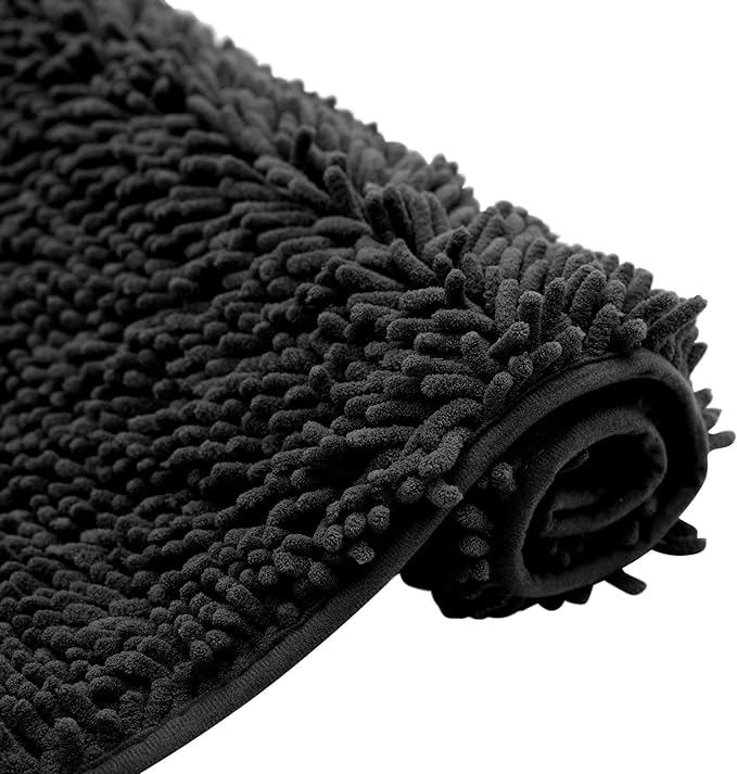 Non-Slip Bath Rug,Extra Soft Microfiber Bedroom Shag Carpet with Anti-Slip Backing,Water/Dust Absorbent Fast Dry Shower Mat,Sound Insulated Stairs Pad,Machine Washable (Black,15 x 23 Inches)