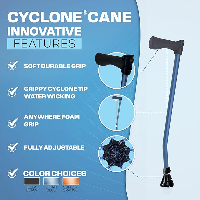 Dynamo Cyclone Cane - Maximum Grip for Every Step. Designed for All-Day Comfort. Built to Keep You Steady and Safe. Stability You can Trust, Anywhere You go. (Blue)