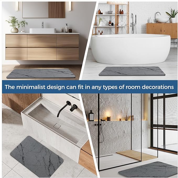 Stone Bath Mat Quick Dry Bath Stone Mat for Bathroom Floor Diatomaceous Earth Diatomite -Super Absorbent,Natural, Easy to Clean Grey