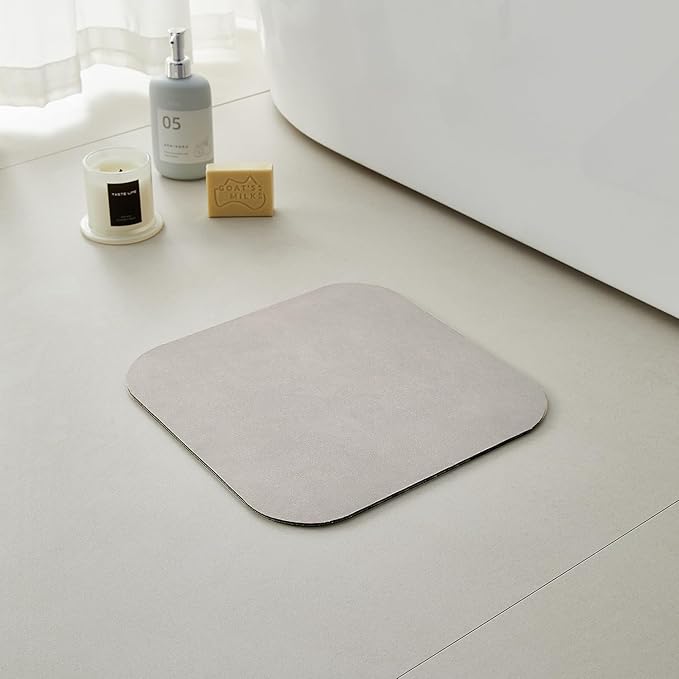 Small Bathroom Mat Quick Dry, Bathroom Rugs Non Slip Washable Thin Absorbent Bath Mat Fits Under Door Bathroom Floor Mat Perfect for Bath, Shower, or Sink 12"x12" Light Grey