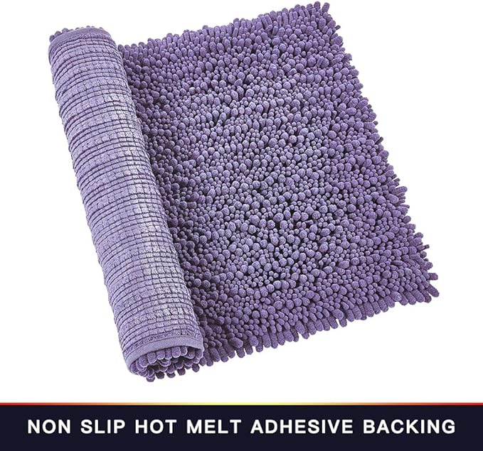 Walensee Bathroom Rug 2 Pieces Set Non Slip Bath Mat (20"x32" Plus 20"x32" Lavender) Water Absorbent Super Soft Shaggy Chenille Machine Washable Dry Extra Thick Perfect Carpet for Shower Floor