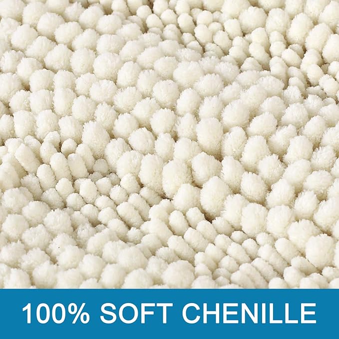 Non Slip Thick Shaggy Chenille Bathroom Rug Mat Set Extra Soft and Absorbent Striped Floor Rugs, 2 Piece, Machine-Washable