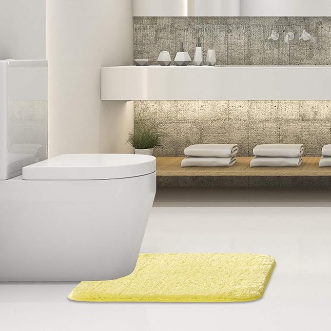 Suchtale Non Slip Bath Mat, Soft Microfiber Shaggy Bath Mat, Machine Washable, Thick Plush U Shape Toilet Rug (20 x 24, Yellow)