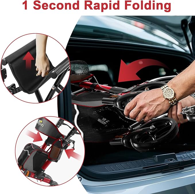 Walkers for Seniors, Rollator Walker with Seat, 350 lb Weight Capacity, 18" Big Seat, 8" All-Terrain Wheels, 6-Level Adjustable Height, Lightweight Aluminum Frame Rollator Walkers for Seniors (Red)