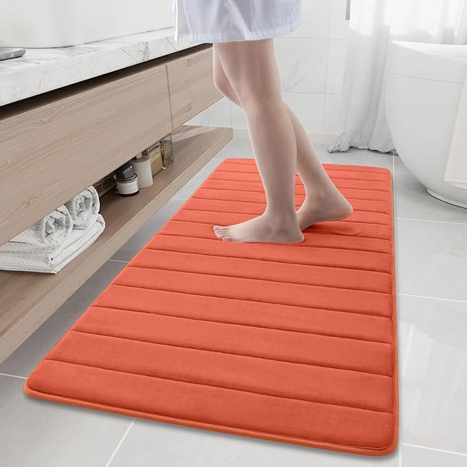 Buganda Memory Foam Bath Mat, 60" x 24", Ultra Soft and Non-Slip Bathroom Rugs, Water Absorbent and Machine Washable Bath Rug Runner for Bathroom, Shower, and Tub, Coral