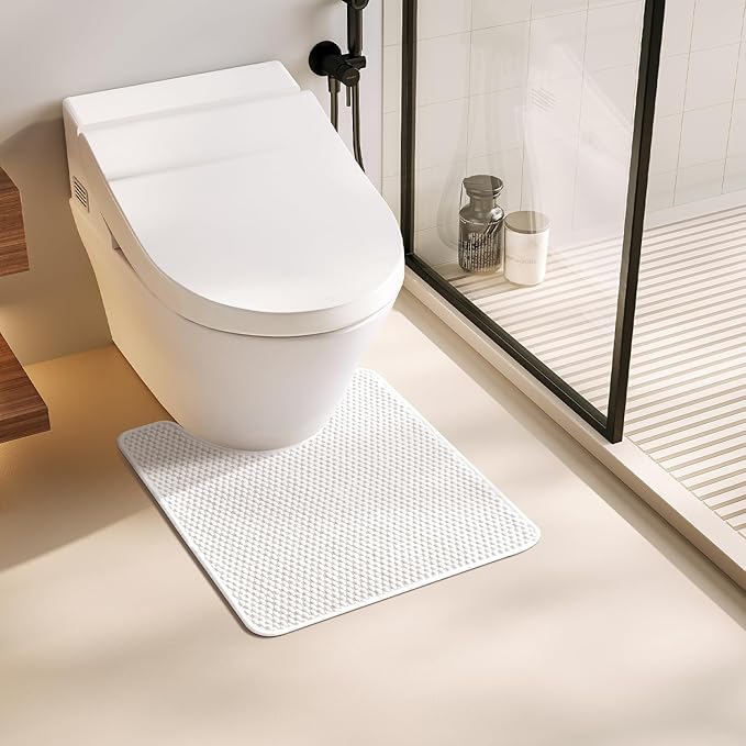 Toilet Rug, Thin Toilet Rugs U Shaped Washable Non Slip Absorbent Quick Dry Low Pile Toilet Mat, White 20"x24" U Shape
