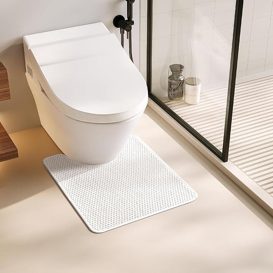 Toilet Rug, Thin Toilet Rugs U Shaped Washable Non Slip Absorbent Quick Dry Low Pile Toilet Mat, White 20"x24" U Shape