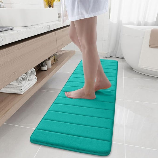 Buganda Memory Foam Bath Mat, 59" x 17", Ultra Soft and Non-Slip Bathroom Rugs, Water Absorbent and Machine Washable Bath Rug Runner for Bathroom, Shower, and Tub, Teal