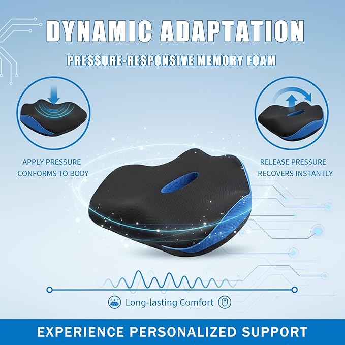 Orthopedic Seat Cushion, Ergonomic Memory Foam Cushions, Cushions Pad Pillow for Office, Car Seat, Airplane, Sciatica & Back Pain Relief for Long Sitting