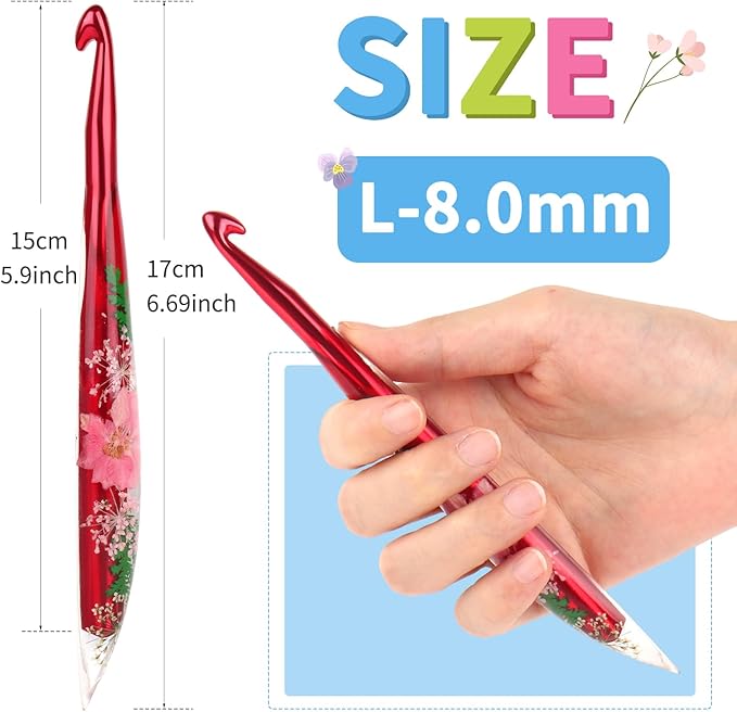 Coopay Crochet Hooks, 8mm Ergonomic Crochet Hook with Floral Plastic Grips, Stylish and Unique, Ideal for Crocheting Blankets, Dolls, Shawls, Hats, Scarves (L-8.0mm)