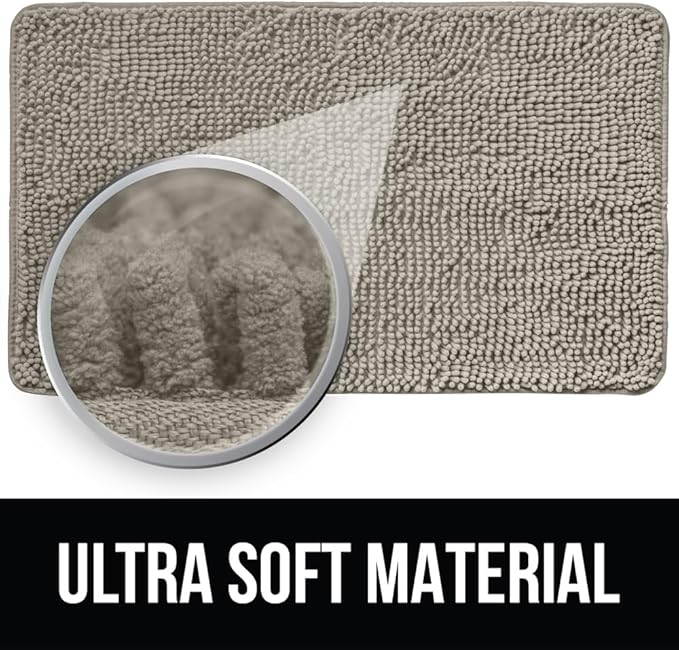 KANGAROO Bathroom Rugs, Chenille Soft Absorbent Bath Rug, Shaggy Shower Mat, Quick Dry Machine Wash Bathmat, Plush Carpet Mats for Tub, Bathtub and Room Home Decor Accessories, 42x24, Beige