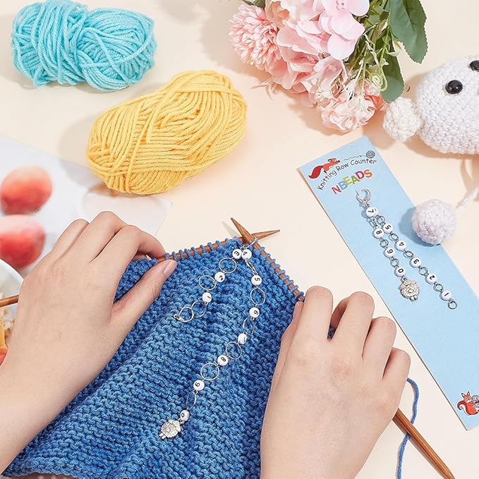 NBEADS 2 Pcs 2 Styles Sheep Charm Knitting Row Counter Chains, 0~9 Number Stitch Markers Acrylic Beads Crochet Stitch Marker Charms for Knitting Weaving Sewing Quilting Handmade Jewelry