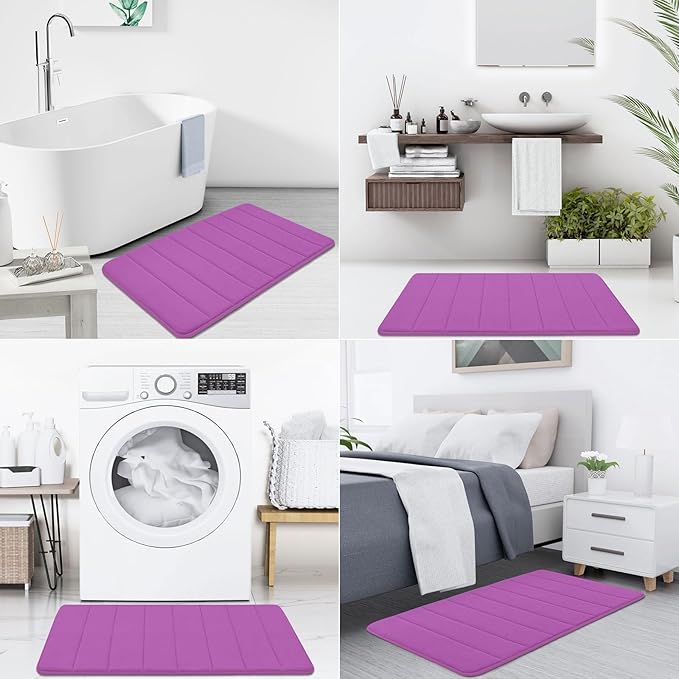 Buganda Memory Foam Bath Mat, 24" x 16", Ultra Soft and Non-Slip Bathroom Rugs, Water Absorbent and Machine Washable Bath Rug for Bathroom, Shower, and Tub, Violet