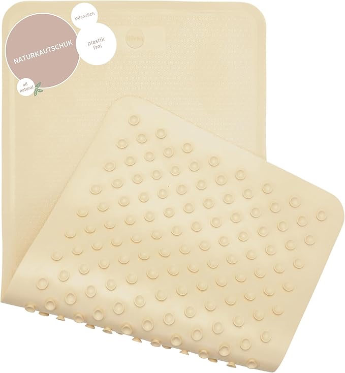 HEVEA Natural Rubber Big Bath Mat - Upcycled, Danish Design - Non Slip Bathtub Mat, 299 Suction Cups - Safe and Friendly Shower Mat for All Ages (Sand)