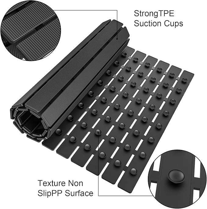 MBOSS Bath Tub Shower Mat Non Slip Bathtub Mats for Bathroom Shower Floor Mat Bath Mats for Shower Tub Anti Slip Shower Mat with Drain Hole and Large Suction Cups (Black, 27.5 X 15.7 Inch)