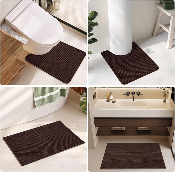 Bathroom Rugs Non Slip Washable, Super Absorbent Thin Bath Mat Small Quick Dry Low Pile Bathroom Rug, Brown 16"x24"