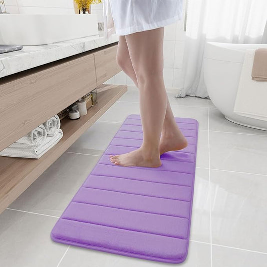 Buganda Memory Foam Bath Mat, 47" x 17", Ultra Soft and Non-Slip Bathroom Rugs, Water Absorbent and Machine Washable Bath Rug Runner for Bathroom, Shower, and Tub, Lavender