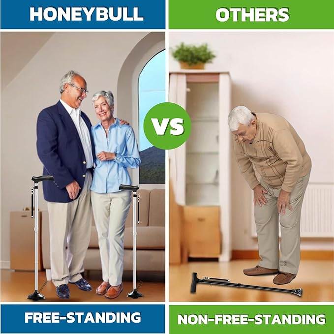 Walking Cane for Men & Women Foldable, Adjustable, Heavy Duty, Free Standing, All Terrain, Collapsible Walking Sticks for Seniors & Adults