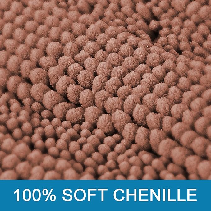 H.VERSAILTEX Bath Mats for Bathroom Non Slip Extra Thick Chenille Striped Bath Rug 24" x 36" Absorbent Non Skid Fluffy Soft Shaggy Rugs Washable Dry Fast Plush Mats for Indoor, Bath Room - Muted Clay