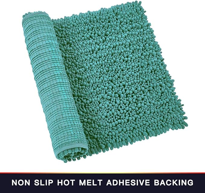 Walensee Bathroom Rug Non Slip Bath Mat (24x17 Inch Turquoise) Water Absorbent Super Soft Shaggy Chenille Machine Washable Dry Extra Thick Perfect Absorbant Best Small Plush Carpet for Shower Floor