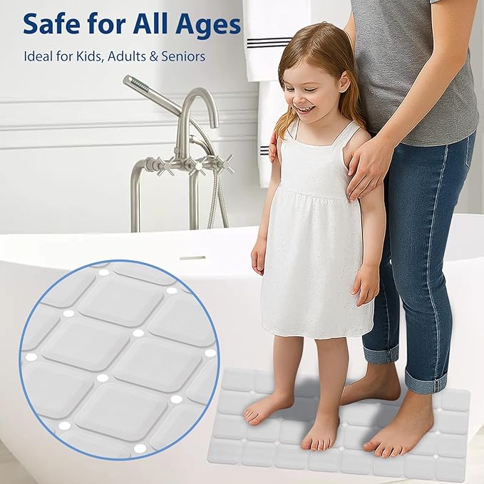 Silicone Bath Mat with Suction Cups – Non-Slip Foldable Bathtub & Shower Mat, Durable & Quick-Dry Safety Tub Mat with Large Drain Holes for Families 28"x 14" White