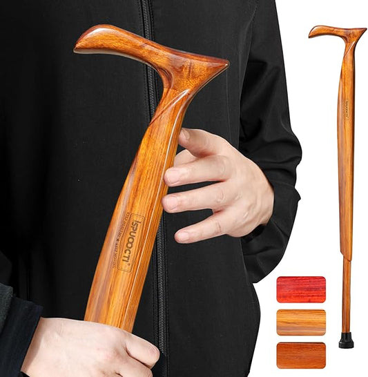 Wooden Walking Cane for Men and Women -Natural Solid Wood, 3 Rubber Tips, Heavy Duty, with Travel Bag- Wooden Walking Stick, Ergonomic Canes for Seniors Unisex Walking Canes