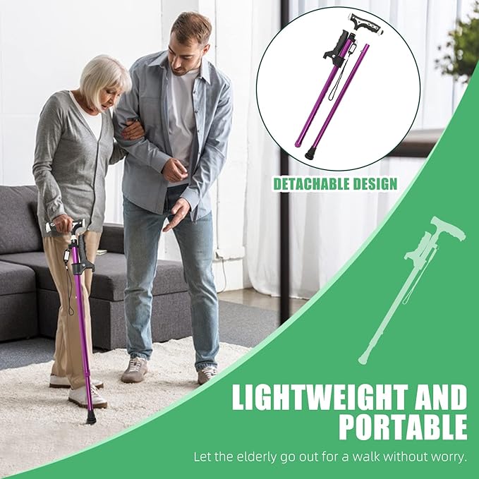 Hold 440 Lbs Walking Cane for Men & Women Aluminum Alloy Lightweight Height Adjustable Walking Stick Heavy Duty Foldbale Free Standing Cane with LED for Seniors Adults