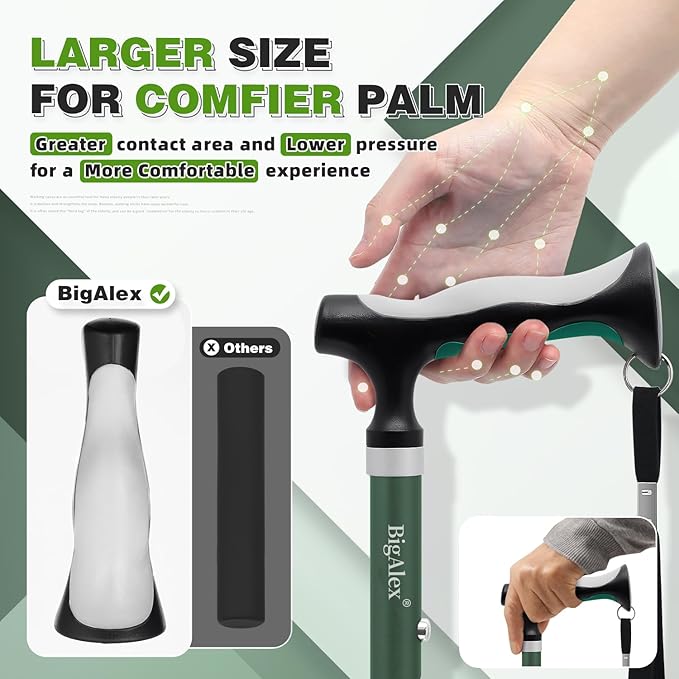 BigAlex Lightweight Collapsible Walking Cane with Soft Comfortable TPR Handle for Seniors and Elderly Adults, Larger Handle for Comfort, Adjustable Support Stick, Portable Travel Aid for Men & Women
