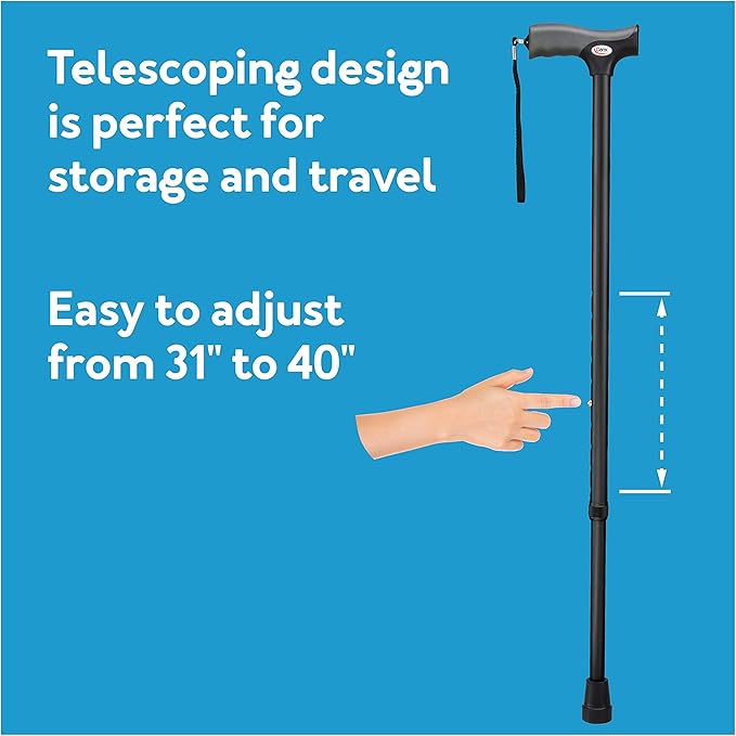 Carex Soft Grip Walking Cane with Strap, Anti-Slip Walking Cane for Easy Maneuvering, Walk Stick for Seniors & Adults with Added Support and Adjustable for Balance, Supports up to 250 lbs, Blue