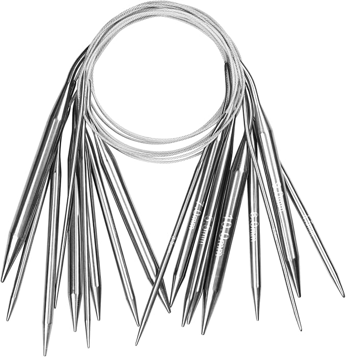 Aeelike Circular Knitting Needle Set 24" for Beginners - 9 Pack Long Round Metal Needles for Blankets, Scarves, Socks