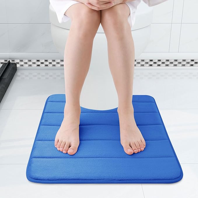 Buganda Memory Foam U-Shaped Contour Toilet Rugs, Non Slip Absorbent, Thick Soft Washable Bathroom Mat, Floor Carpet Bath Rugs Mat for Toilet Base (20" x 20", Royal Blue)