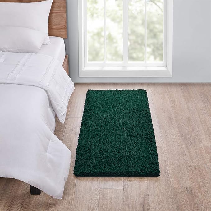 Walensee Large Bathroom Rug Non Slip Bath Mat (72x24 Inch Hunter Green) Water Absorbent Super Soft Shaggy Chenille Machine Washable Dry Extra Thick Perfect Absorbant Best Plush Carpet For Shower Floor