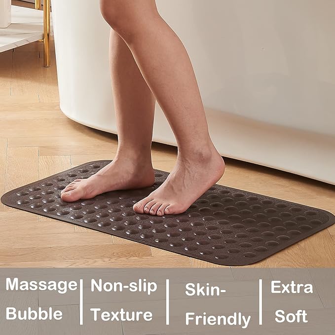 Yanzifly Bathtub Mat Non Slip Bath Mat for Tub Silicone Soft Bath Tub Mat Non Slip Shower Mats, Suction Cups Bath Tub Anti Slip Matt for Family Use, Machine Washable- Brown