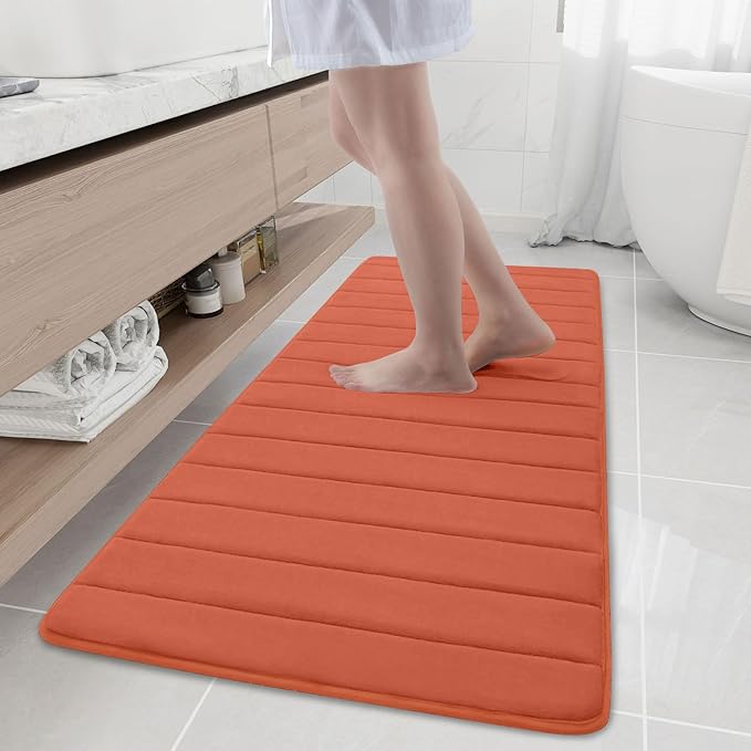 Buganda Memory Foam Bath Mat, 59" x 20", Ultra Soft and Non-Slip Bathroom Rugs, Water Absorbent and Machine Washable Bath Rug Runner for Bathroom, Shower, and Tub, Coral