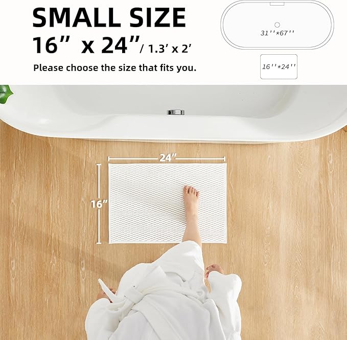 Bathroom Rugs Non Slip Washable, Super Absorbent Thin Bath Mat Small Quick Dry Low Pile Bathroom Rug, White 16"x24"