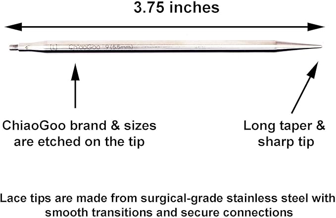 ChiaoGoo Twist Red Lace 4-Inch Small 7400-S Interchangeable Circular Knitting Needle Set, Sizes US 2, 3, 4, 5, 6, 7, 8, Stainless Steel with 4 Cords with Project Bag