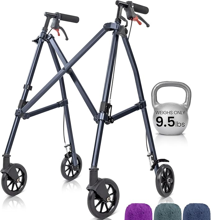 Vive Mobility Lightweight Walker for Seniors - Narrow, Folding Walker w/Wheels for Small & Tight Spaces - Light Weight for Balance, Compact Doorways, Foldable - Portable & Collapsible for Travel