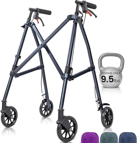 Vive Mobility Lightweight Walker for Seniors - Narrow, Folding Walker w/Wheels for Small & Tight Spaces - Light Weight for Balance, Compact Doorways, Foldable - Portable & Collapsible for Travel