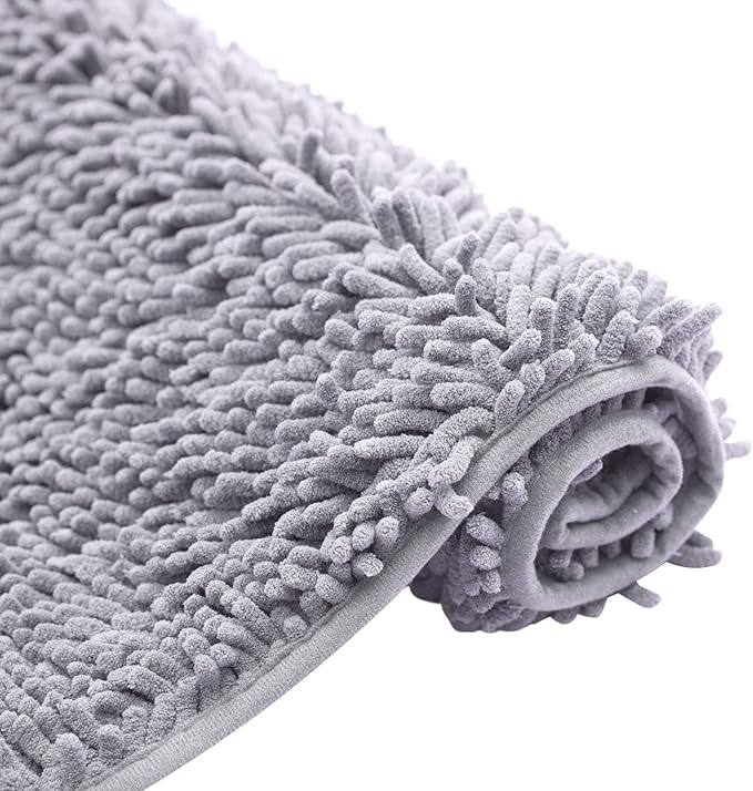 Non-Slip Bath Rug,Extra Soft Microfiber Bedroom Shag Carpet with Anti-Slip Backing,Water/Dust Absorbent Fast Dry Shower Mat,Sound Insulated Stairs Pad,Machine Washable (Grey,12 x 24 Inches)
