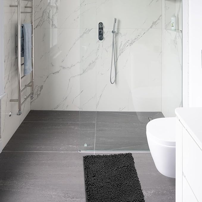 Non-Slip Bath Rug,Extra Soft Microfiber Bedroom Shag Carpet with Anti-Slip Backing,Water/Dust Absorbent Fast Dry Shower Mat,Sound Insulated Stairs Pad,Machine Washable (Black,12 x 24 Inches)