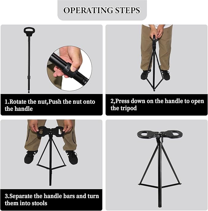 XXL Portable Walking Cane with Seat, Adjustable 34"-37" Foldable Lightweight Aluminum Anti-Slip Walking Stick for Men & Women, 550 Lbs Cane with Chair for Travel Hiking with Carry Bag