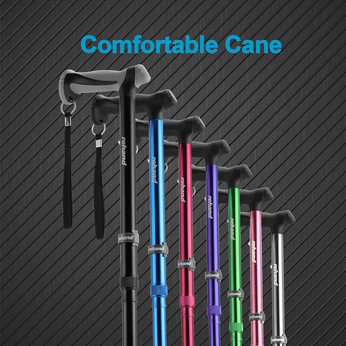REHAND Walking Cane - Foldable, Adjustable, Collapsible Walking Canes for Men & Women, Heavy Duty All Terrain Tip, with Travel Bag | Walking Sticks for Seniors & Adults