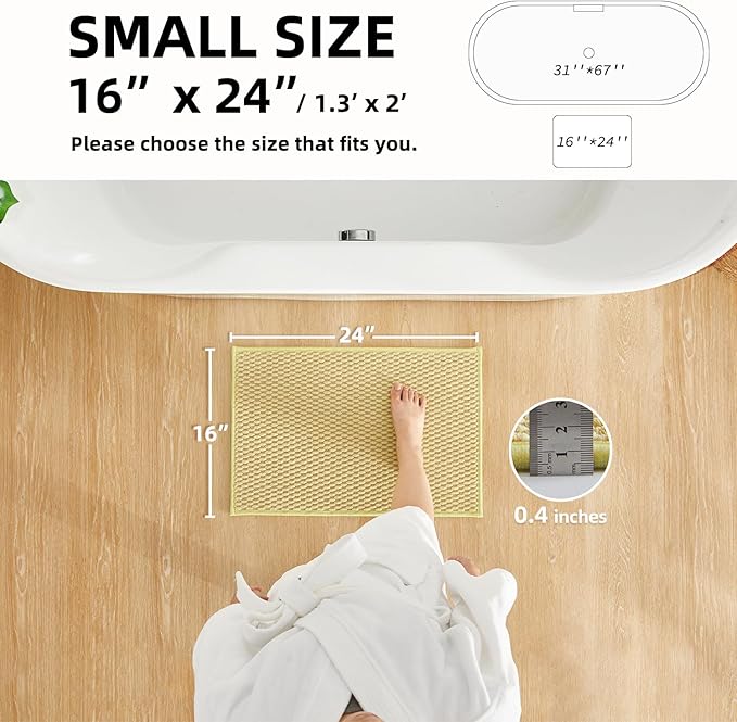 Bathroom Rugs Non Slip Washable, Super Absorbent Thin Bath Mat Small Quick Dry Low Pile Bathroom Rug, Yellow 16"x24"